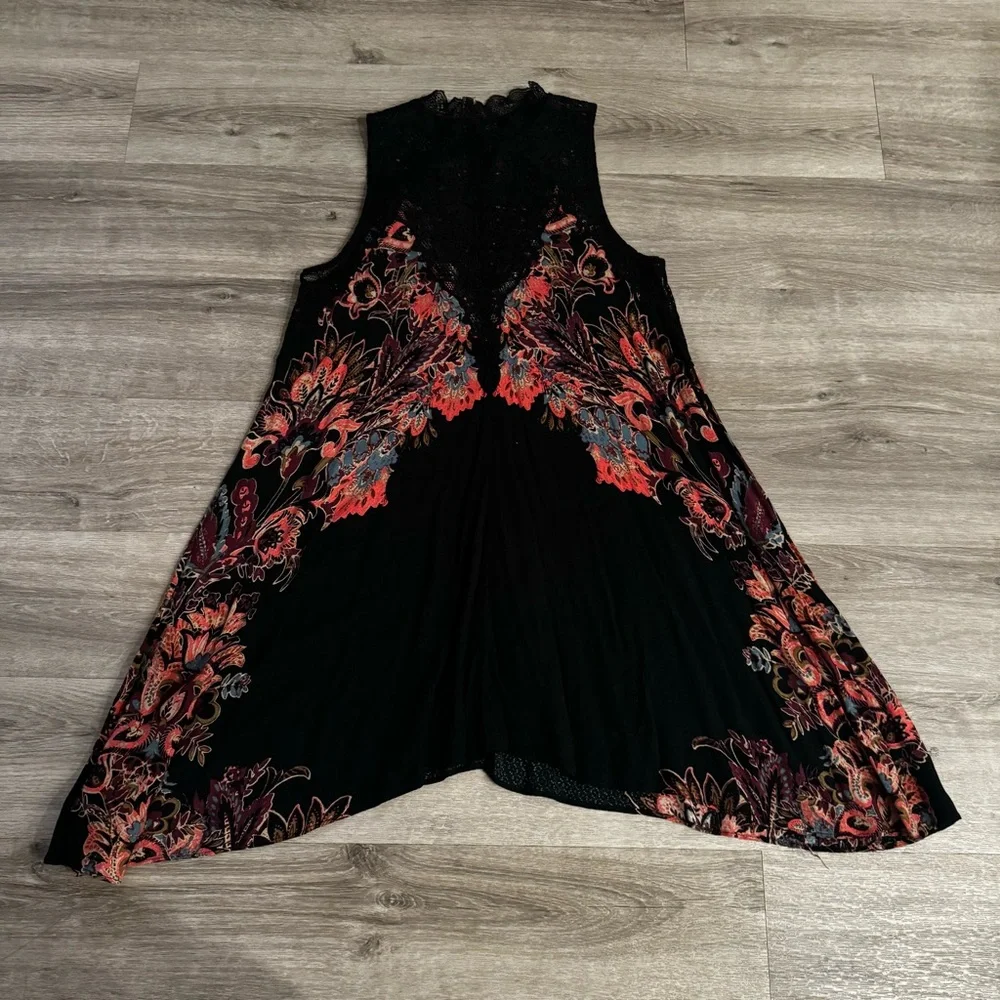 Free people black printed tunic dress size small